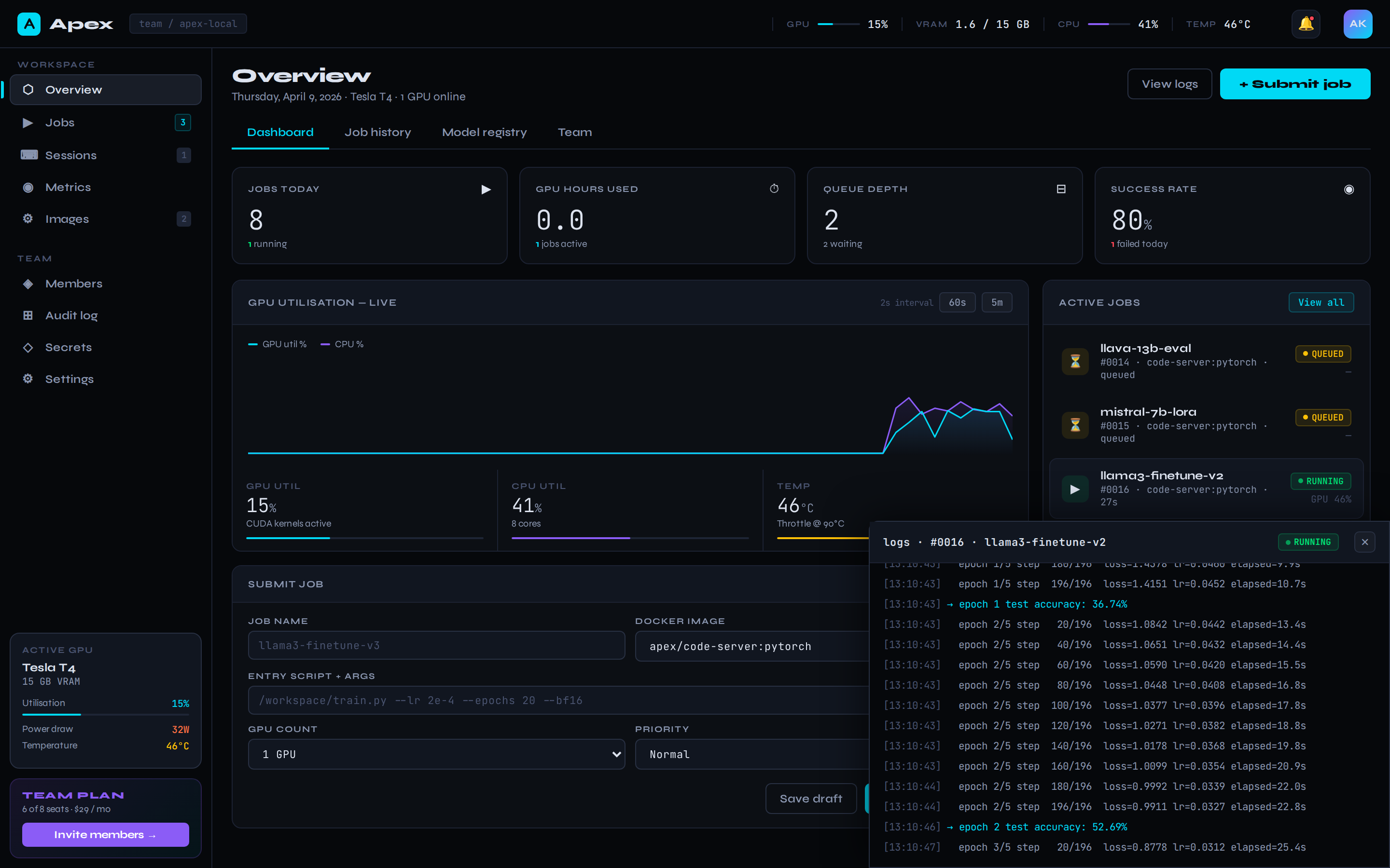 Live training logs streaming from a running container